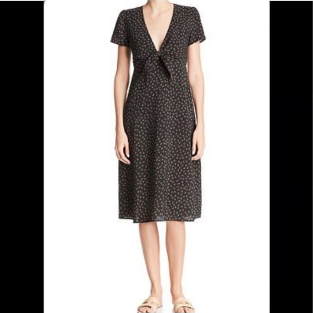 re:named Black Floral Twist Front Midi Dres Womens Size S